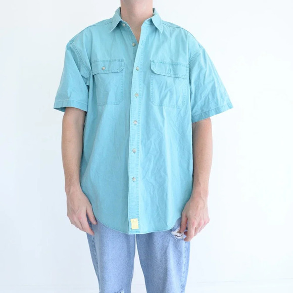 L.L. Bean Teal  Traditional Fit 100% Cotton Outdoor Short Sleeve Button Up Shirt - Picture 1 of 11
